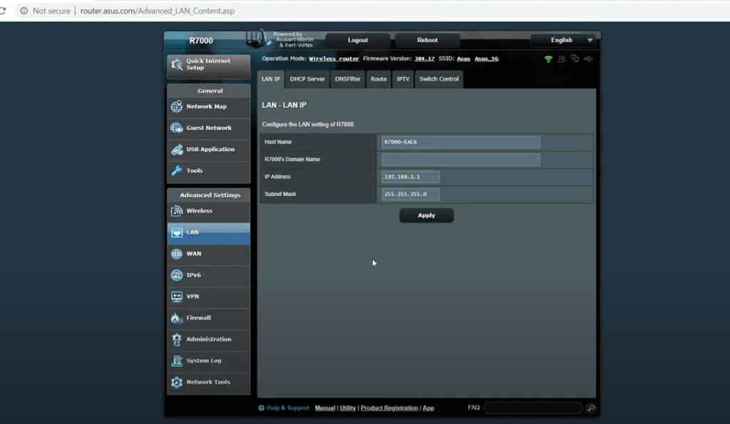 asus cambiar ip lan router